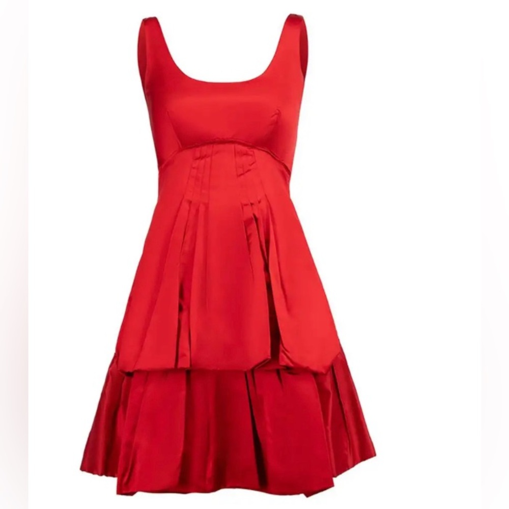 Size 40 Prada Red Silk Vintage Pleated Dress